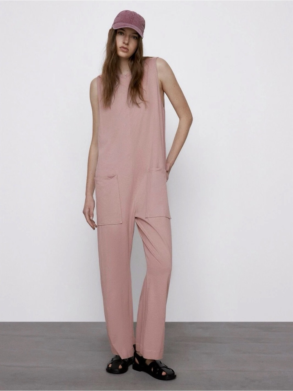 Zara Cotton Sleeveless Utility Jumpsuit Dusty Rose Pink Medium Lightweight Comfy